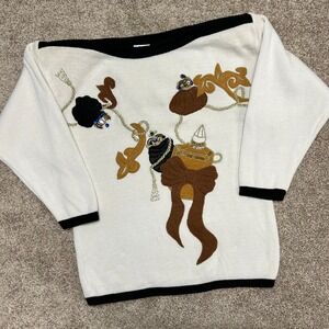 Vintage‎ Ornamental Embroidered Sweater Perfume Bottles Ribbon Sandy Lo One Size